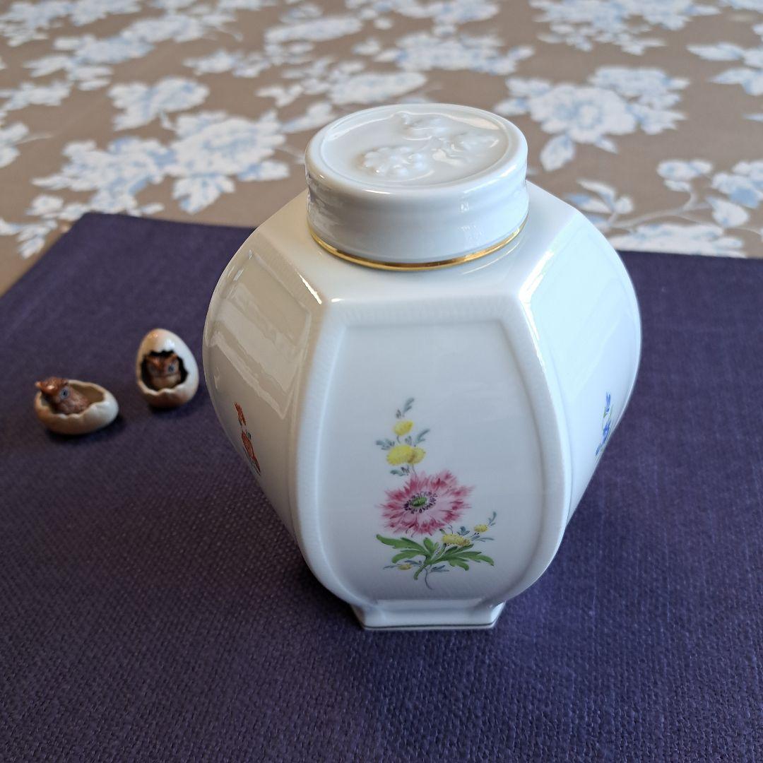 マイセン 八角形蓋付き 陶器 花柄収納容器