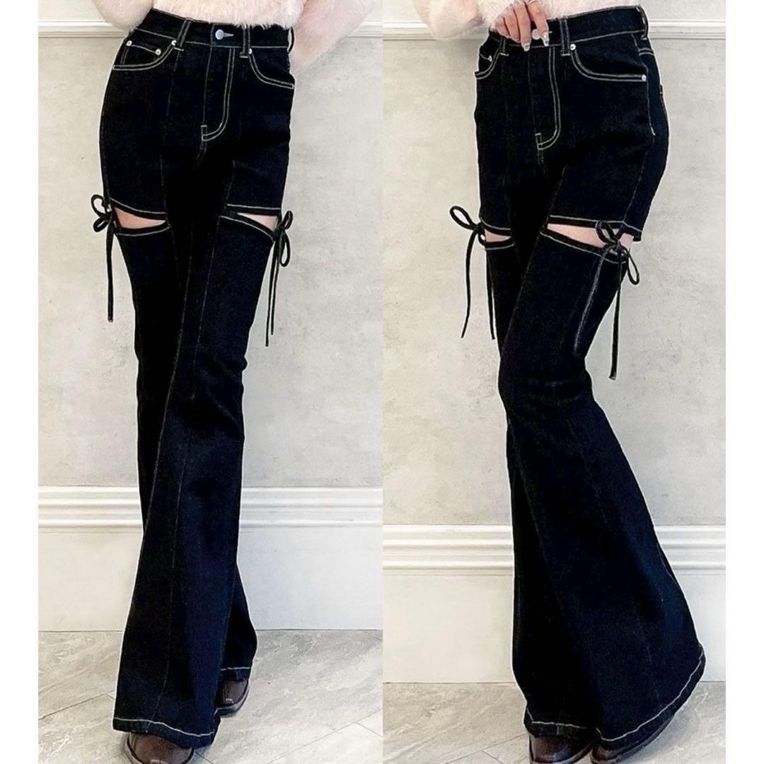 RESEXXY カットアウトリボンデニムパンツ ブラック S