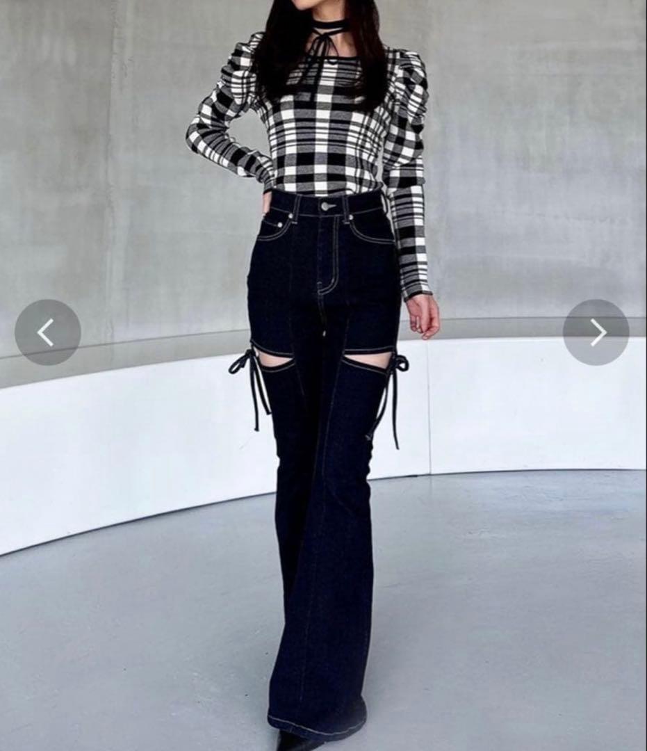 RESEXXY カットアウトリボンデニムパンツ ブラック S