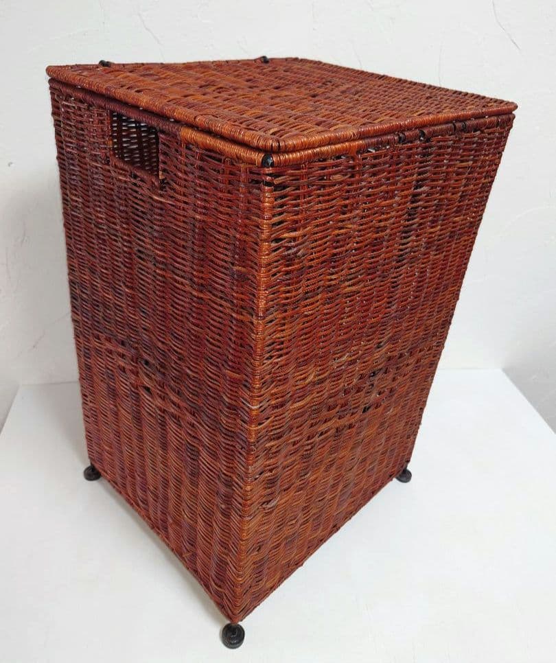 木製ラタン バスケット カゴ 籠 かご アンティーク 籐 アジアンBOX箱 収納