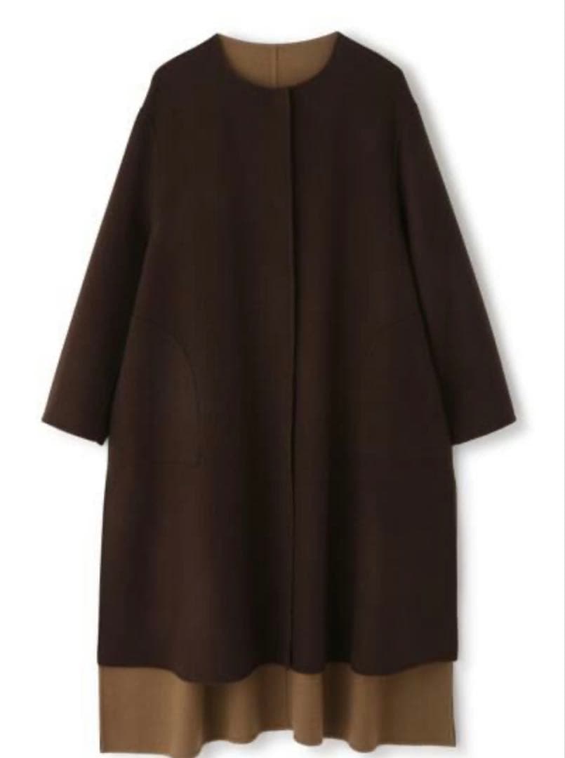 ADORE ノーカラーロングコート38/ダークブラウン