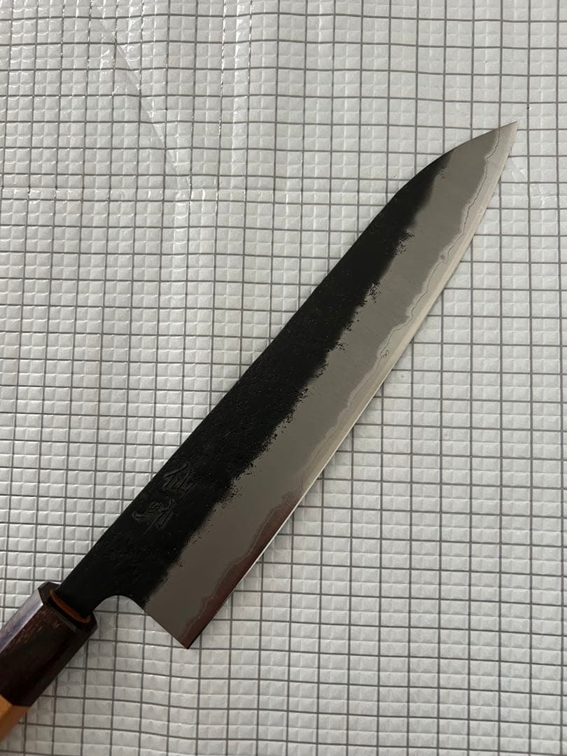 仙助 包丁 牛刀 牛刀包丁 青紙スーパー 黒肌梨地 欅八角柄 210mm ③