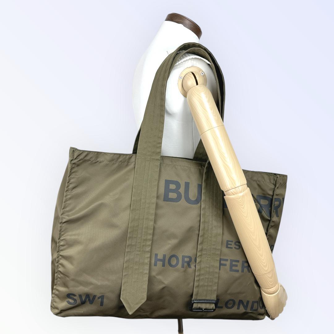 BURBERRY バーバリー トートバッグ ロゴプリント ナイロン カーキ