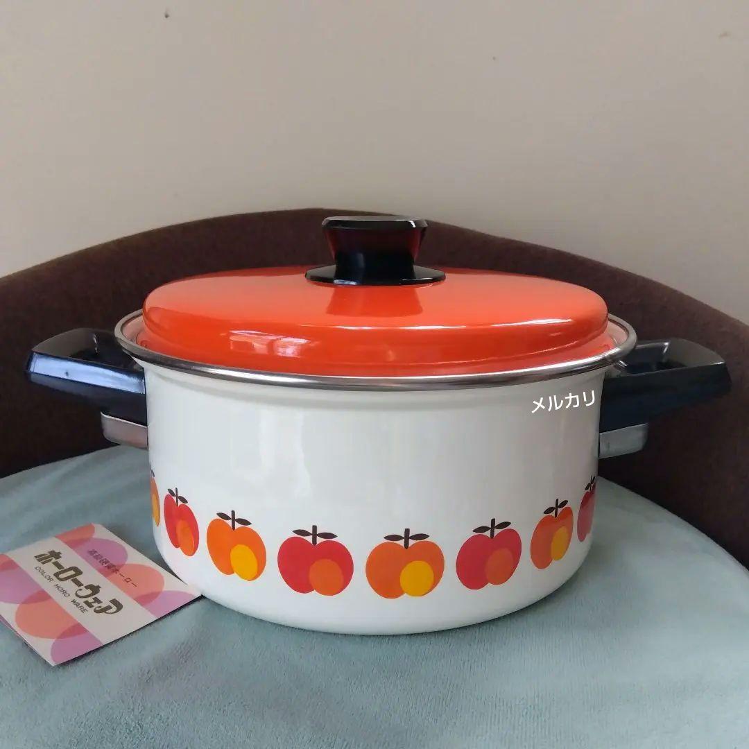 昭和レトロ　ホーロー両手鍋　りんご