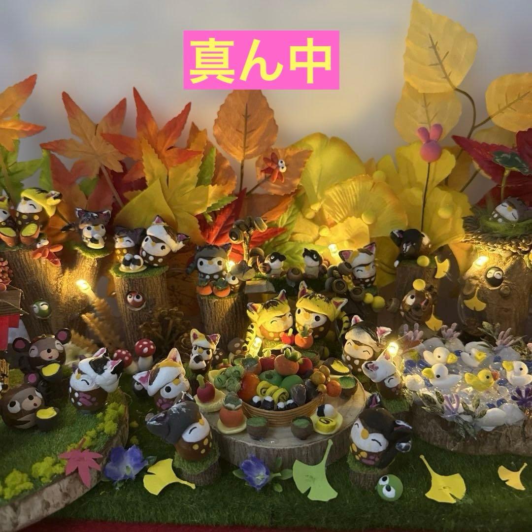 どんぐりアート♡猫帽子　紅葉狩りBIGオブジェ♡