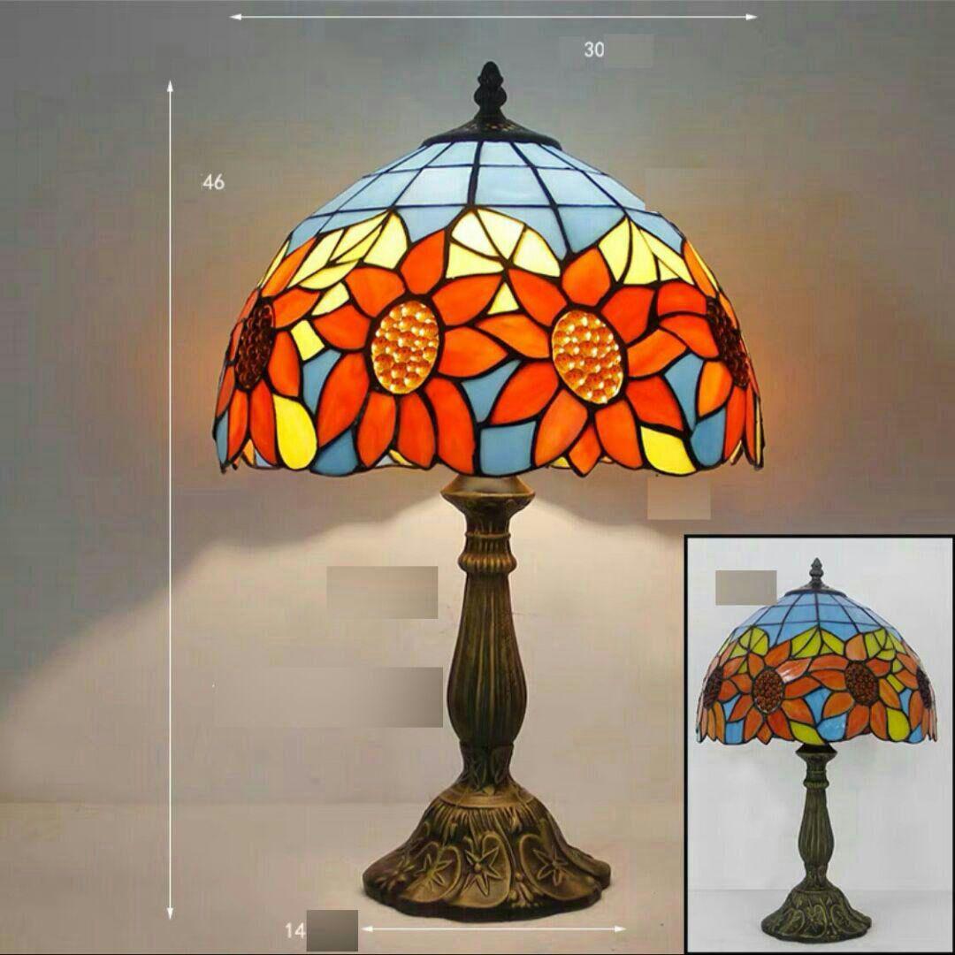 ティファニースタイルテーブルランプ電気スタンドガラスランプ\r ひまわり04