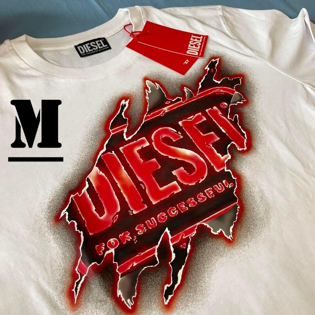新品　ディーゼル　長袖Ｔシャツ　Ｍ　T-DIEGOR-LS　グラフィック　白