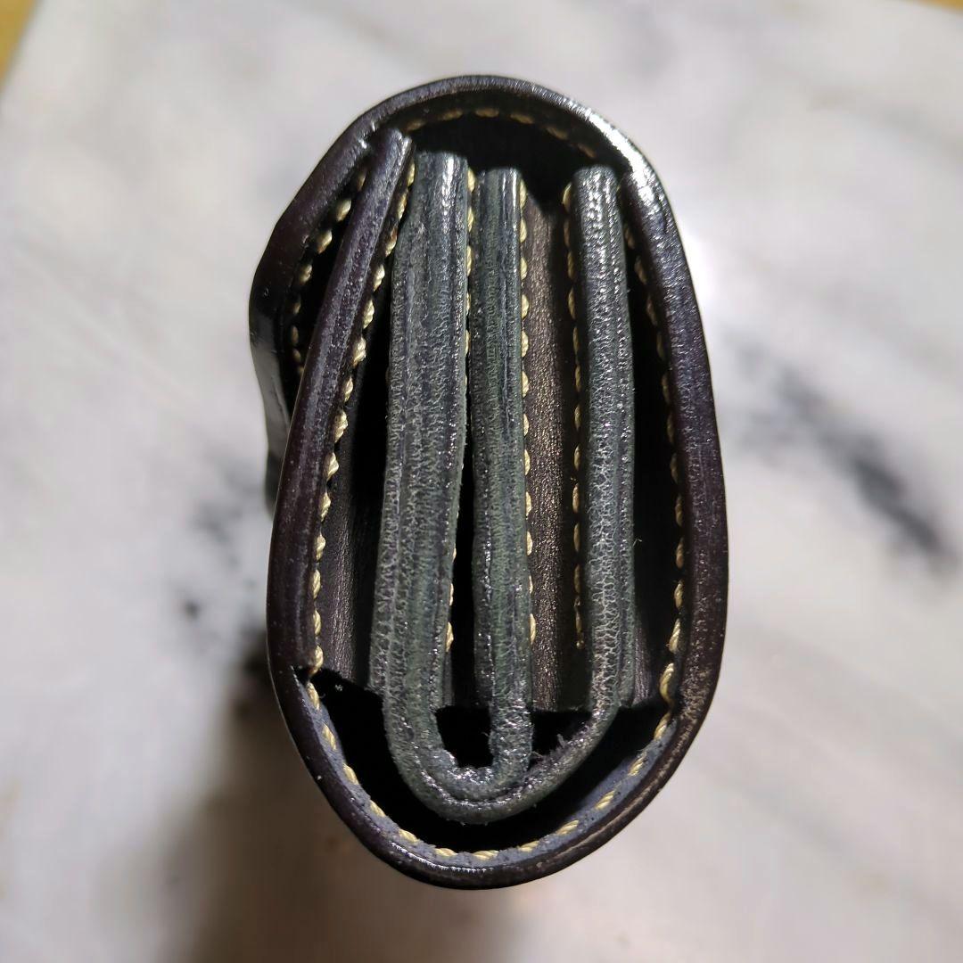 姫路ヌメ革 U型ミニ財布 ハンドメイド 2つ折り財布 小さい財布 コンチョ 黒