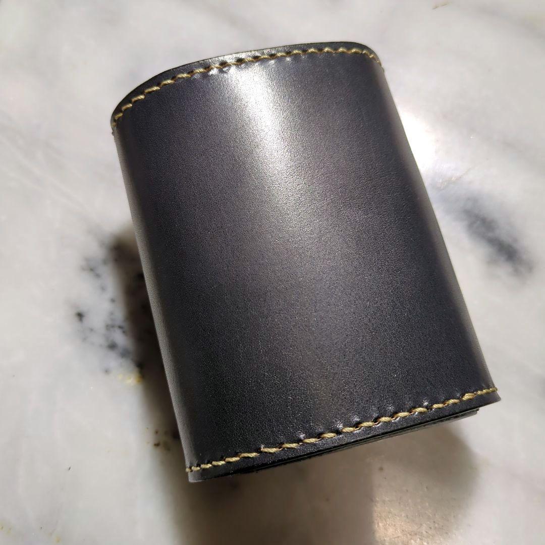 姫路ヌメ革 U型ミニ財布 ハンドメイド 2つ折り財布 小さい財布 コンチョ 黒