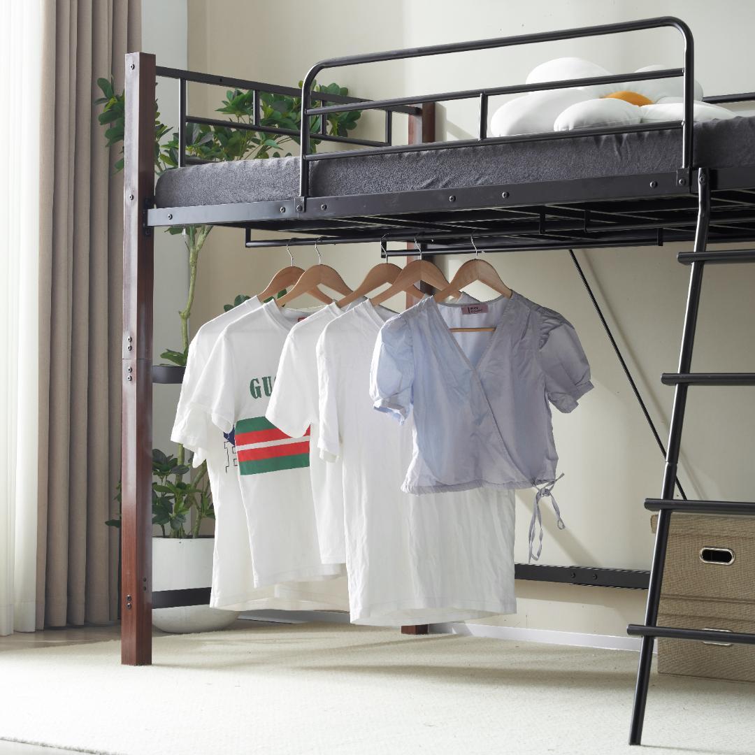 超人気！【高さ140cm】ロフトベッド パイプベッド S 耐震 BLACK