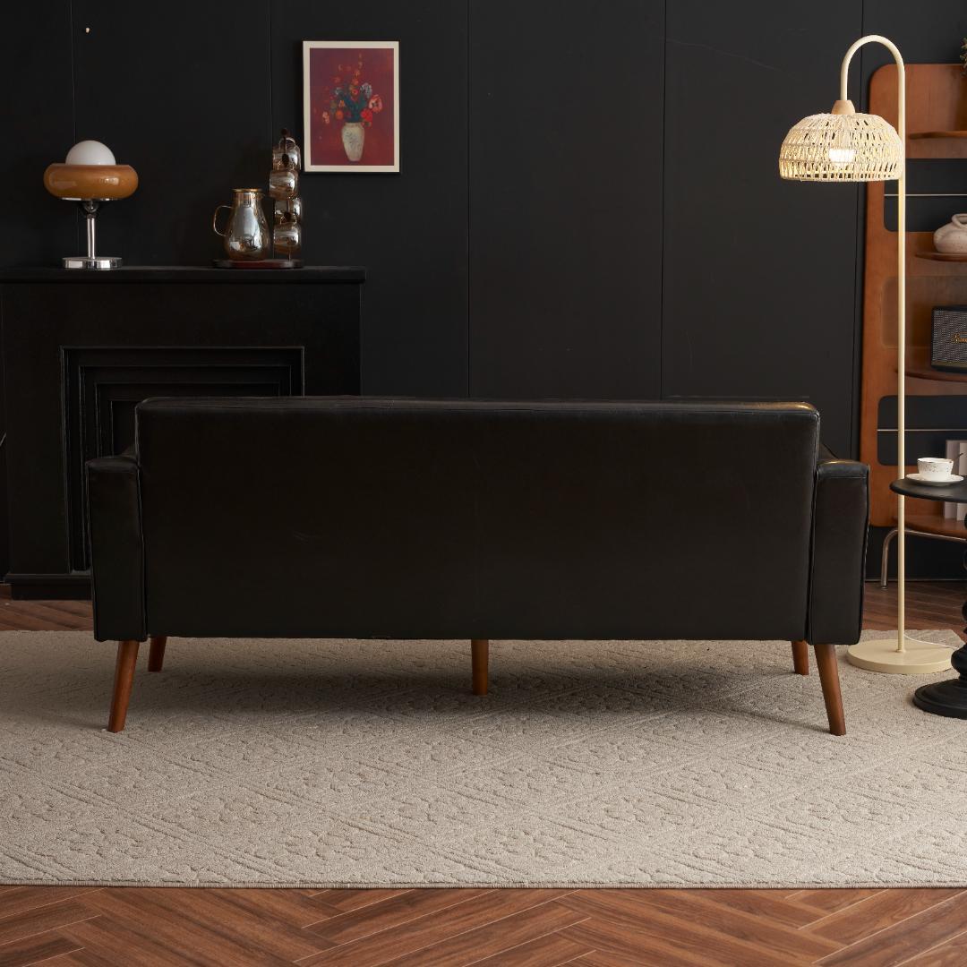 人気再入荷！ソファー 3人掛カウチソファリビングソファ 肘付オットマン ブラック