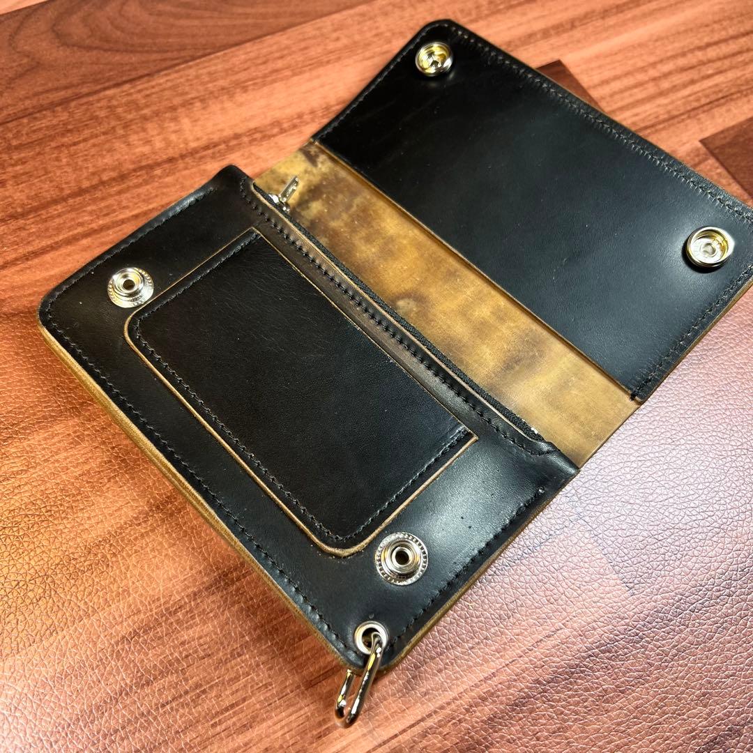 【トラッカーウォレットミドル】 3層 ホースバット 茶芯　シルバー