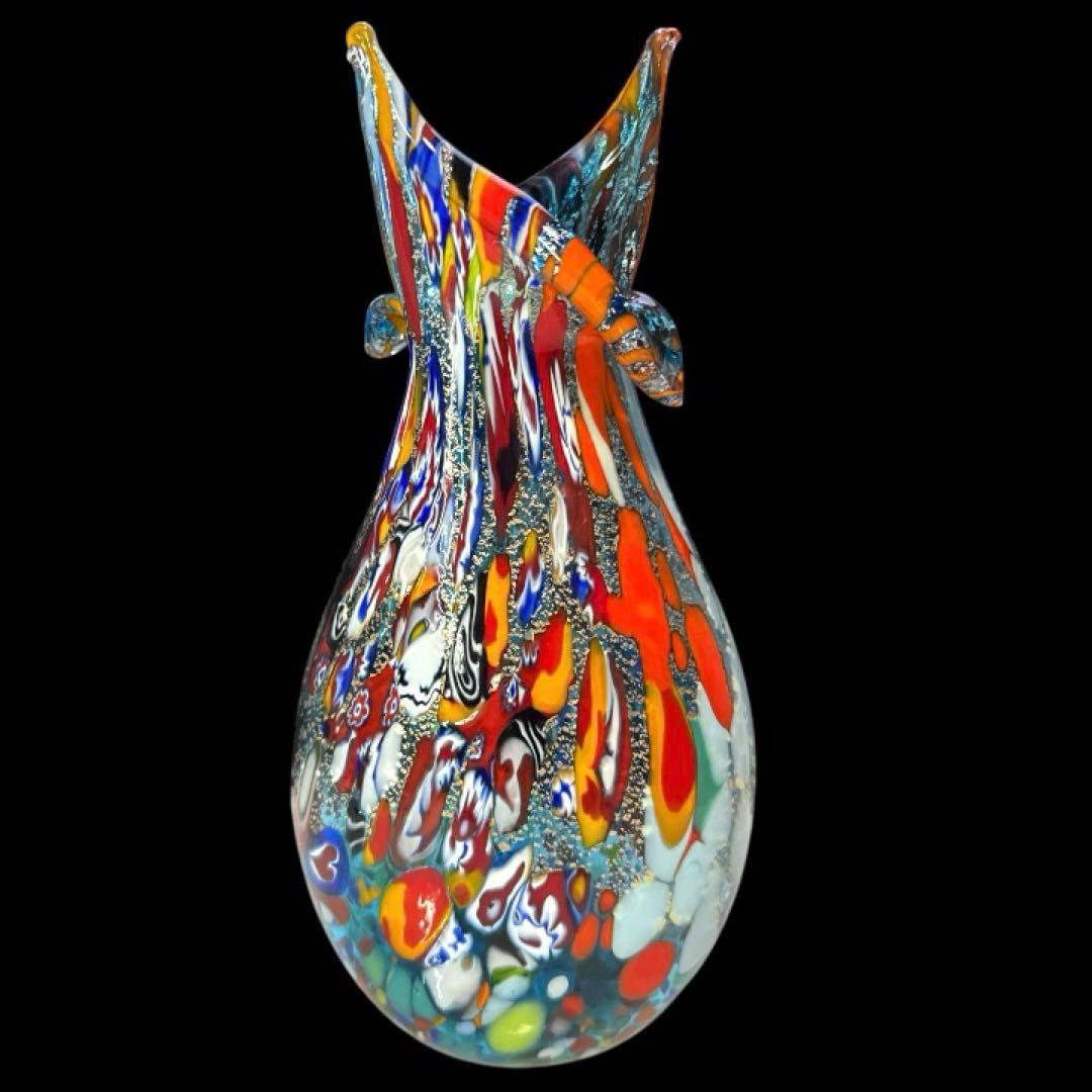 ベネチアンガラス ミルフィオリ 花瓶 ムラーノガラス ヴェネチアンガラス