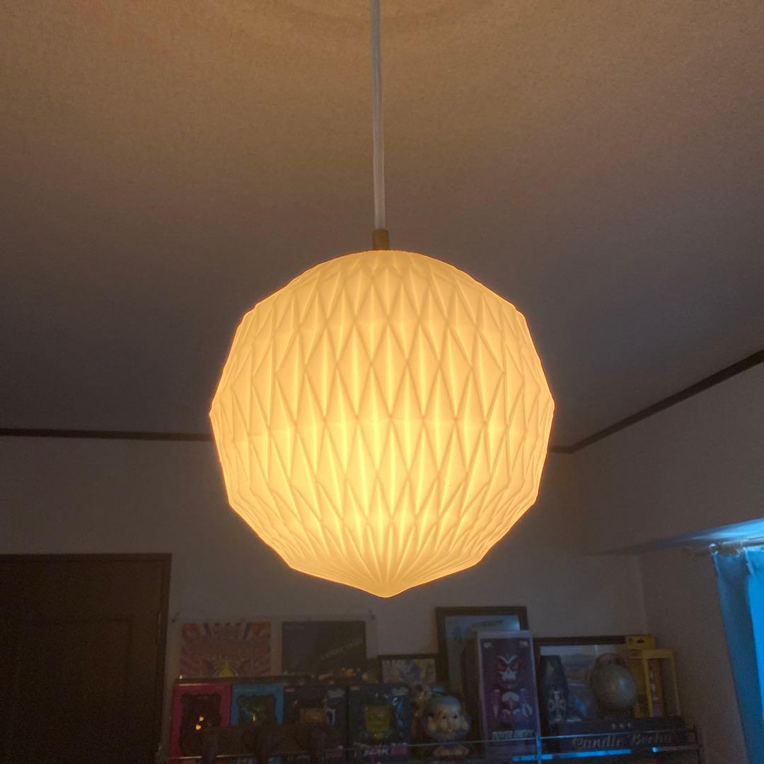 レトロ　ペンダントライト　昭和　ミルクガラス　70年代照明　幾何学模様　状態良