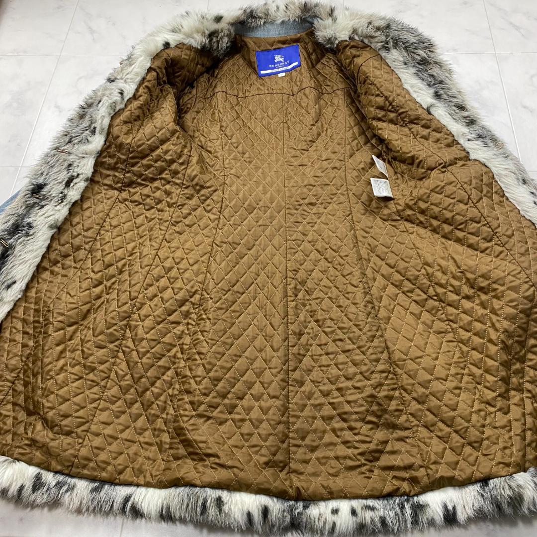 BURBERRY BLUE LABEL デニム コート ファー 豹柄 Aライン