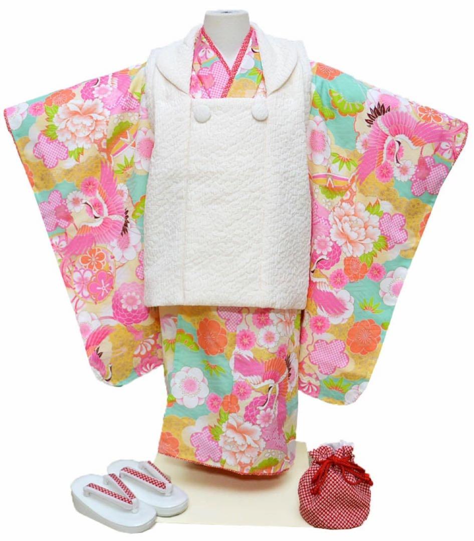 1点限り七五三 着物 3歳 女の子 被布セット 日本製 アイボリー/ヒワ