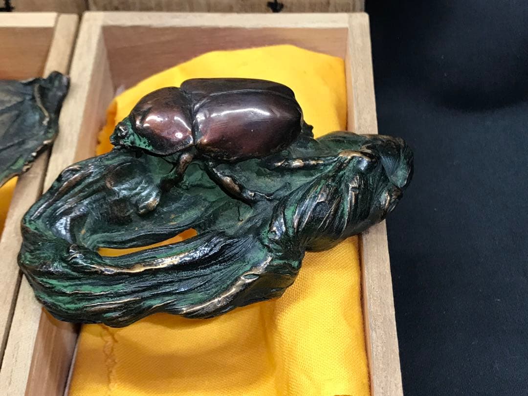 【レア経年品】あらい工房　蠟型鋳金　青銅　蝋型　鋳金　かぶと虫　勾玉　ほおずき