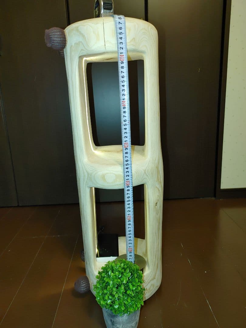 オリジナル照明LEDライト付 二段 本立てフラワースタンド ひのき 丸太 ベンチ