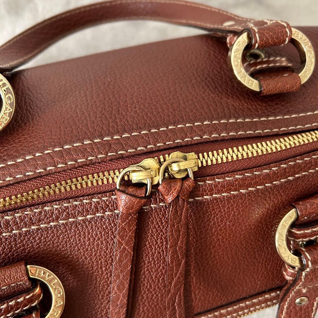 BVLGARI ブルガリ ミニボストンバッグ レザー ブラウン ハンドバッグ