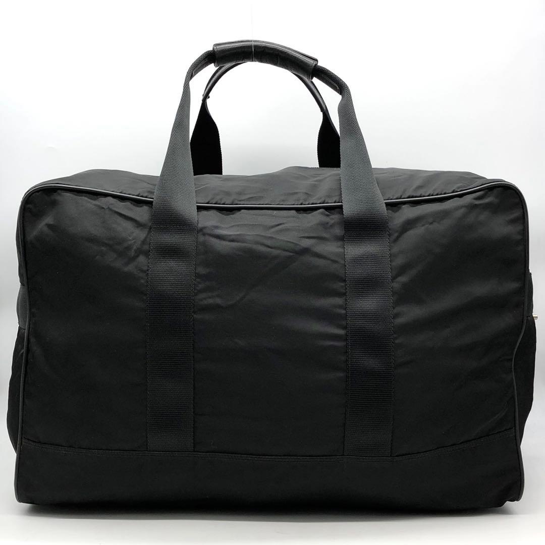 プラダ ボストンバッグ ハンドバッグ ナイロン サフィアーノレザー 三角ロゴ 黒