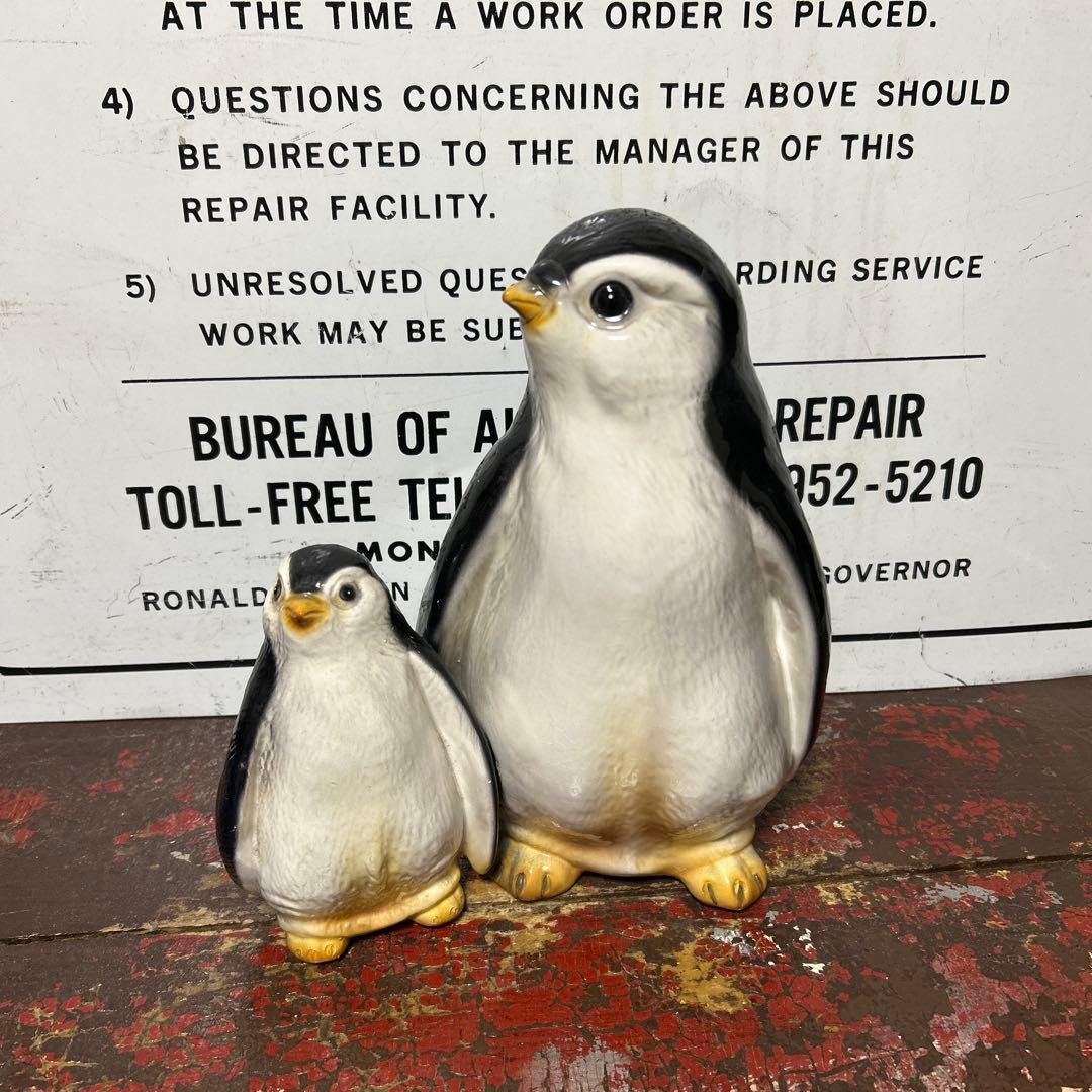 北欧 ヴィンテージ BEER 陶器製 ペンギン親子の置物 蚤の市 ヨーロッパ