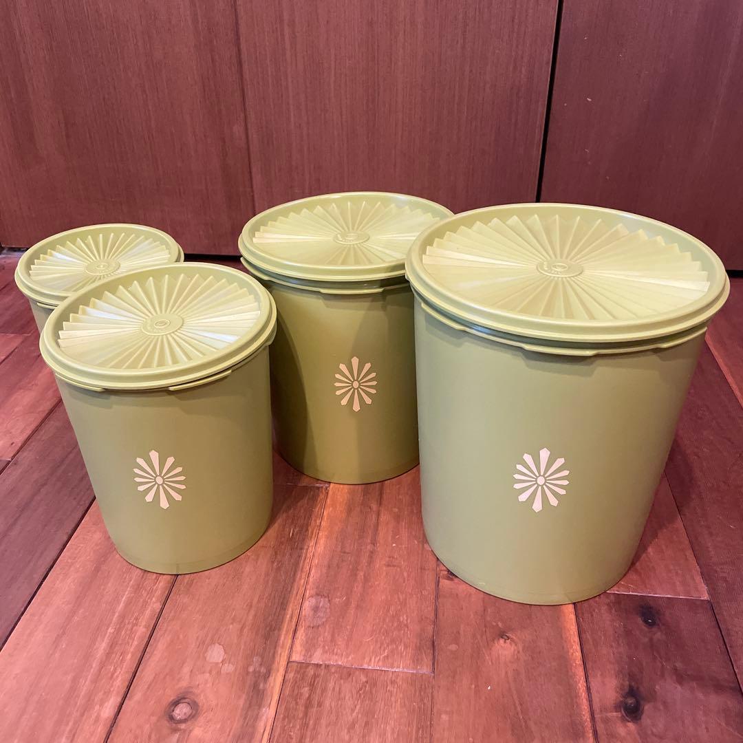 緑色フローラルデザイン保存容器セット 4個