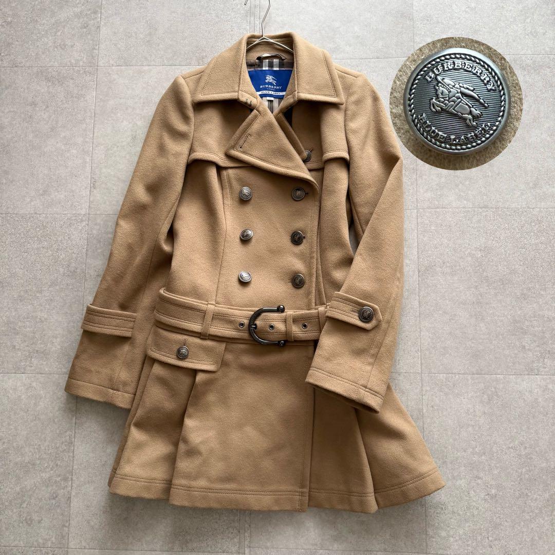 バーバリーブルーレーベル　ナポレオンコート　ノバチェック　キャメル　38　Y2K