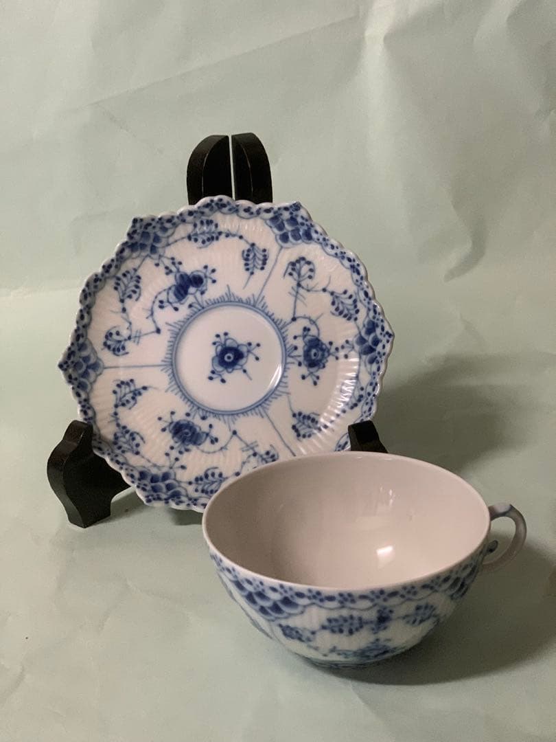 ロイヤルコペンハーゲン　ブルー、ホワイトフルーテッドフルレース6点セット、