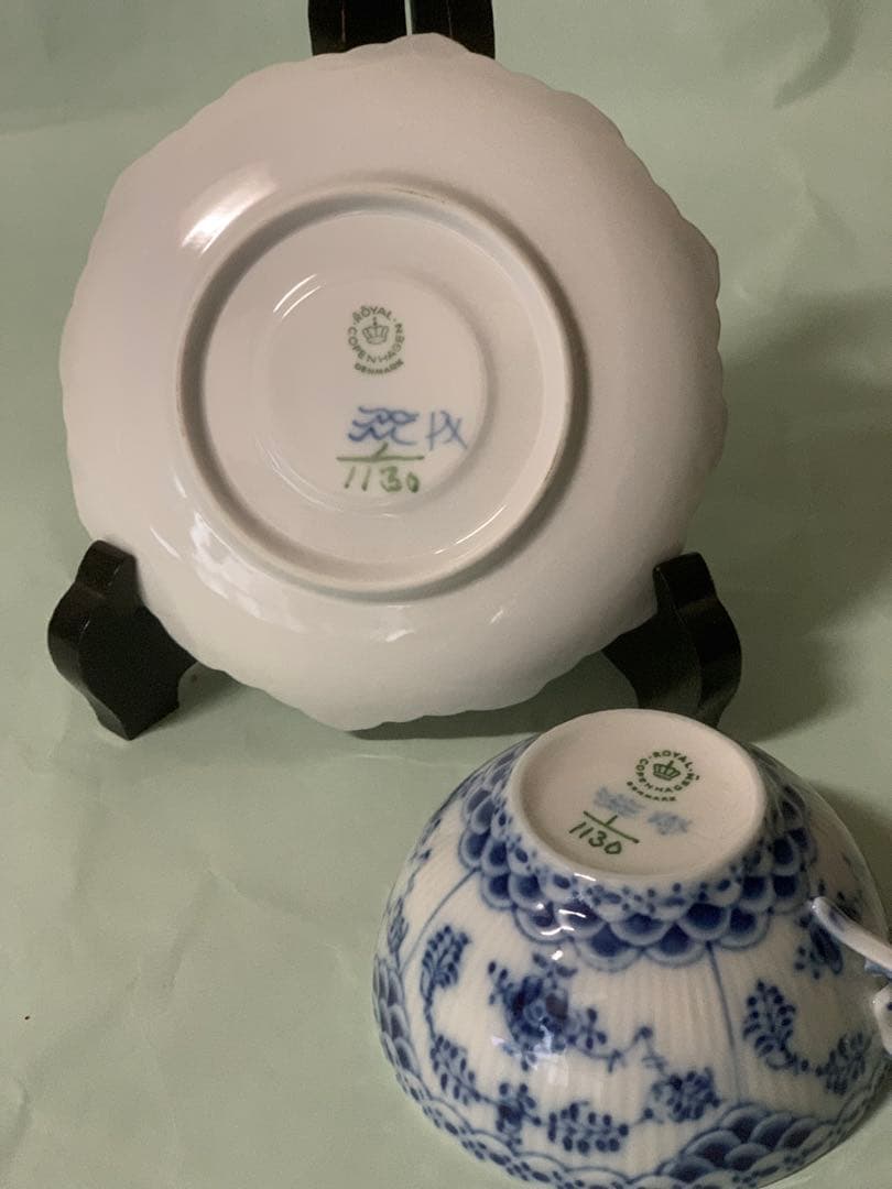 ロイヤルコペンハーゲン　ブルー、ホワイトフルーテッドフルレース6点セット、