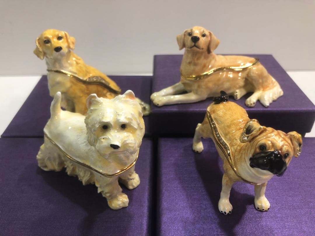 エナメル ジュエリーボックス 装飾 小物入れ ワンちゃん 4点セット