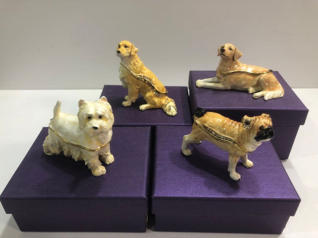 エナメル ジュエリーボックス 装飾 小物入れ ワンちゃん 4点セット