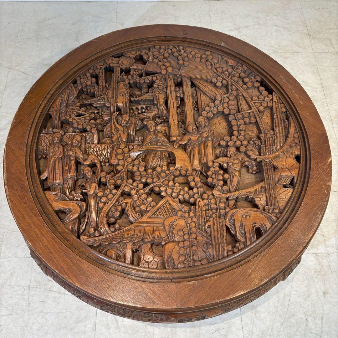 アンティーク彫刻家具 座卓 ちゃぶ台 猫脚 骨董　中国　ローテーブル