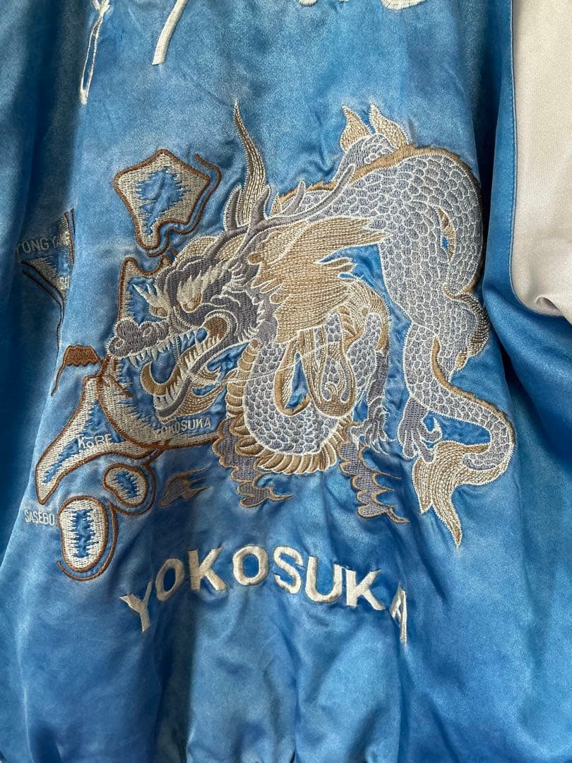 ジャングルストーム　ドラゴン刺繍 スカジャン 青/シルバー