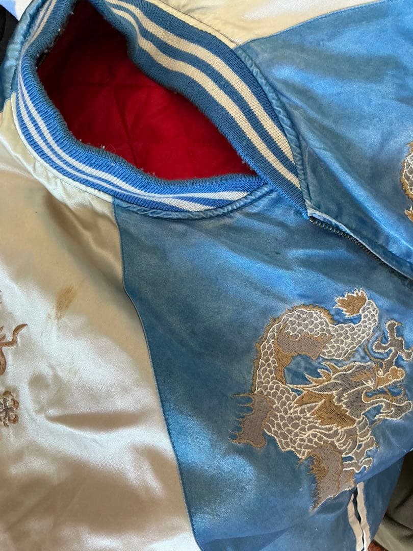 ジャングルストーム　ドラゴン刺繍 スカジャン 青/シルバー