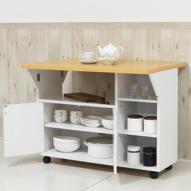 《新品・送料無料》《日本製》Ｎｅｗ両バタワゴン（ホワイト／ブラウン）