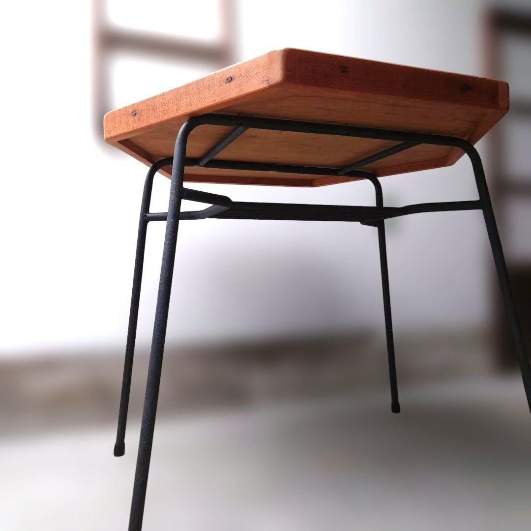 艶!! 古材テーブル　鉄脚　六角形　パッチワーク柄　昭和レトロ古道具アンティーク