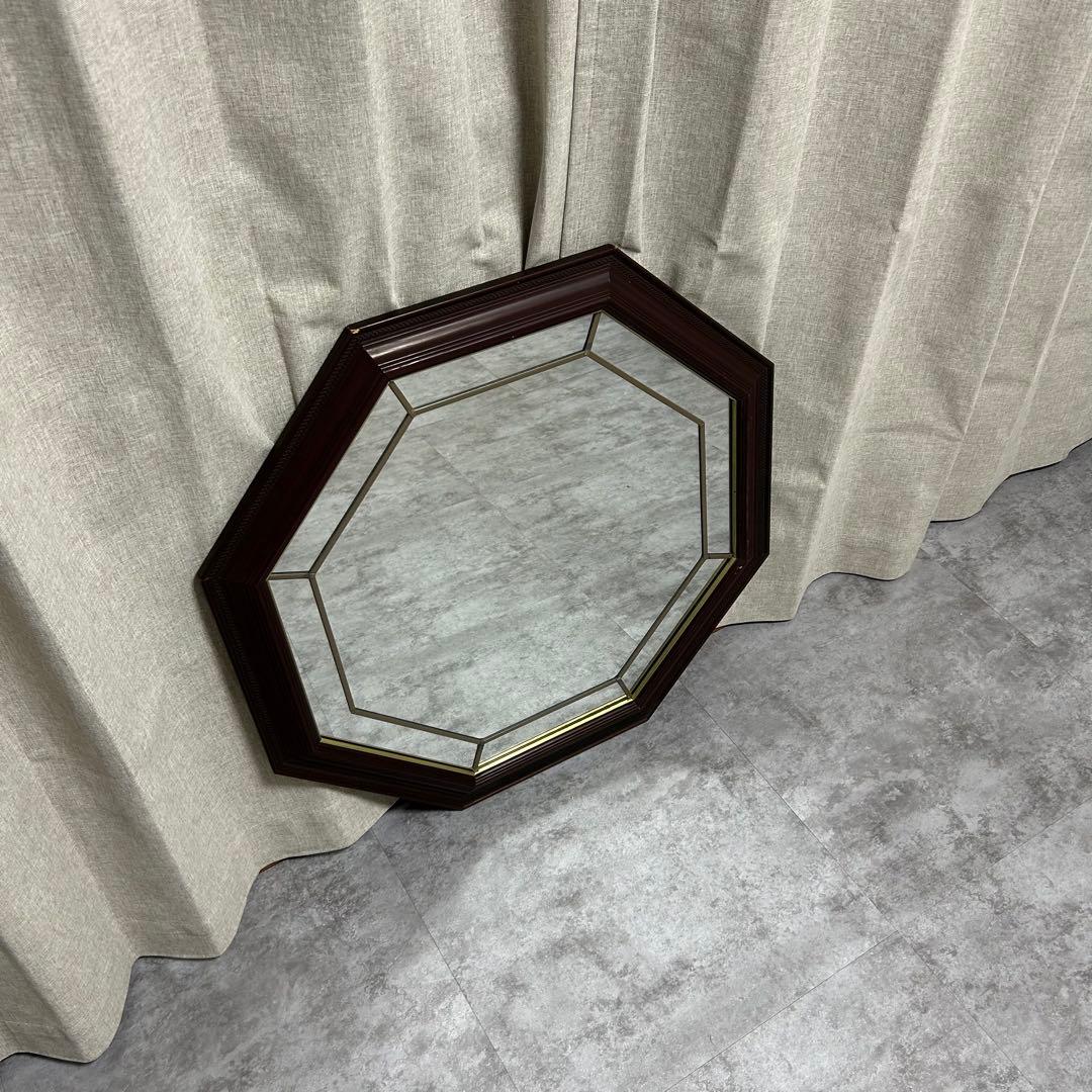 英国製 オクタゴン型 ウォールミラー 西洋彫刻 木製 アイルランド製