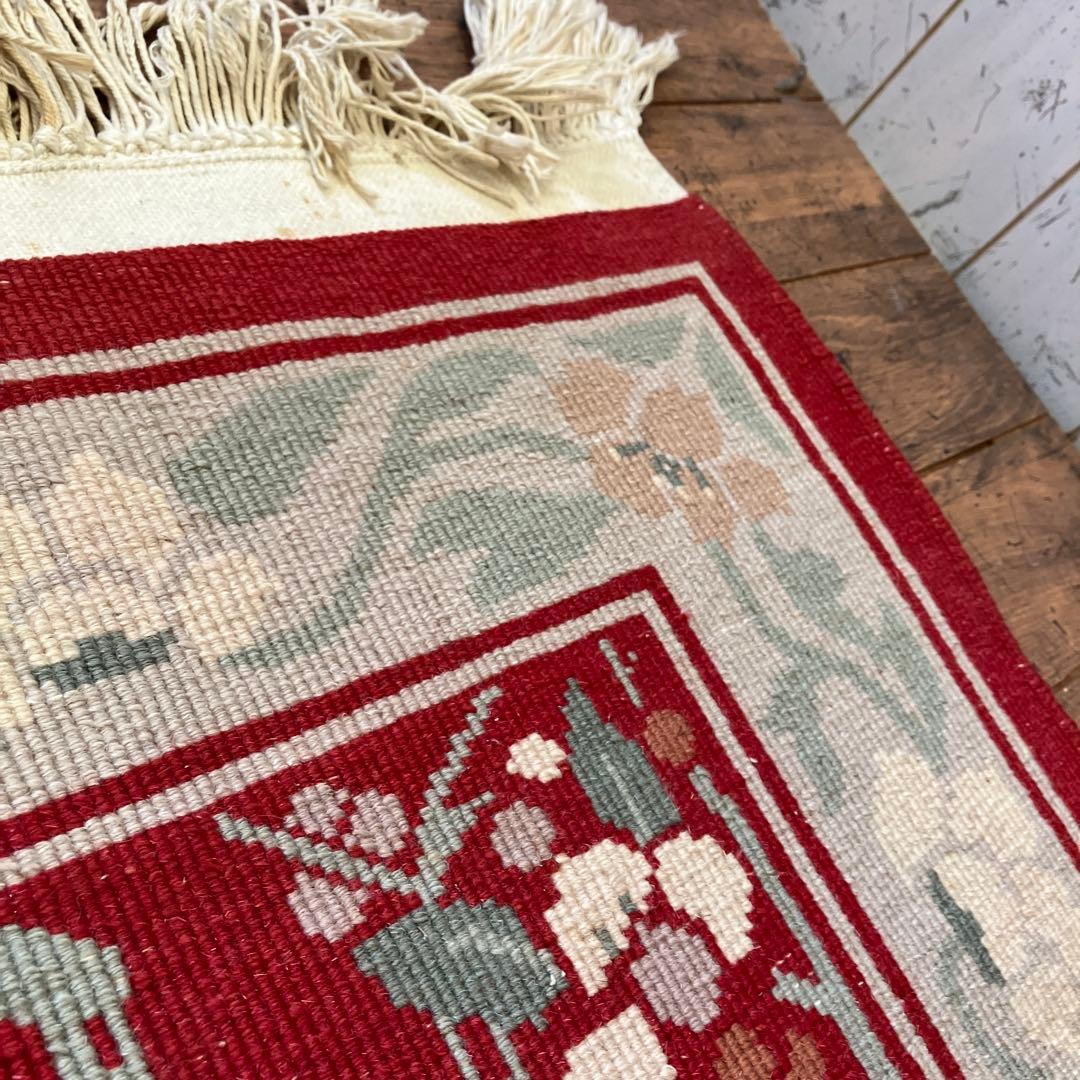 昭和レトロ ヴィンテージ 段通 フリンジ 玄関マット アクセント ラグ