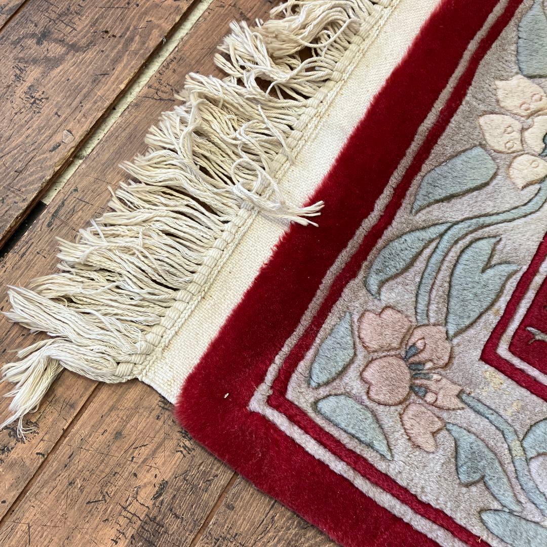 昭和レトロ ヴィンテージ 段通 フリンジ 玄関マット アクセント ラグ