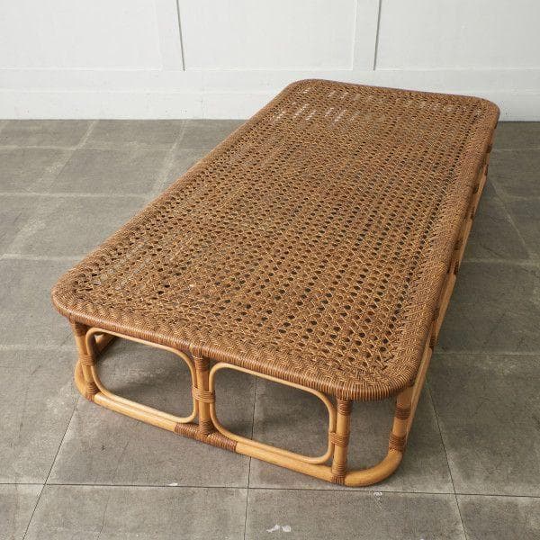 93881★ヴィンテージ 籐 ラタン ベッドフレーム 籐張 シングルベッド