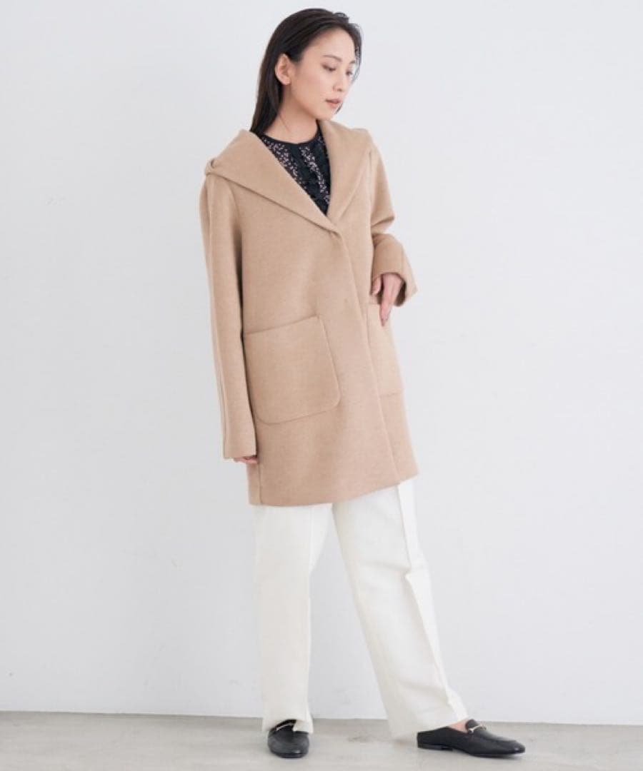 ☆ほぼ未使用☆ANAYI カシミアタッチ　バイカラーフードコート　キャメル