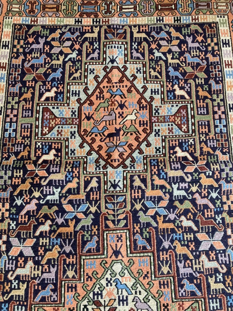 【在庫一掃セール】アゼルバイジャン キリム ウールシルク 138cm×100cm