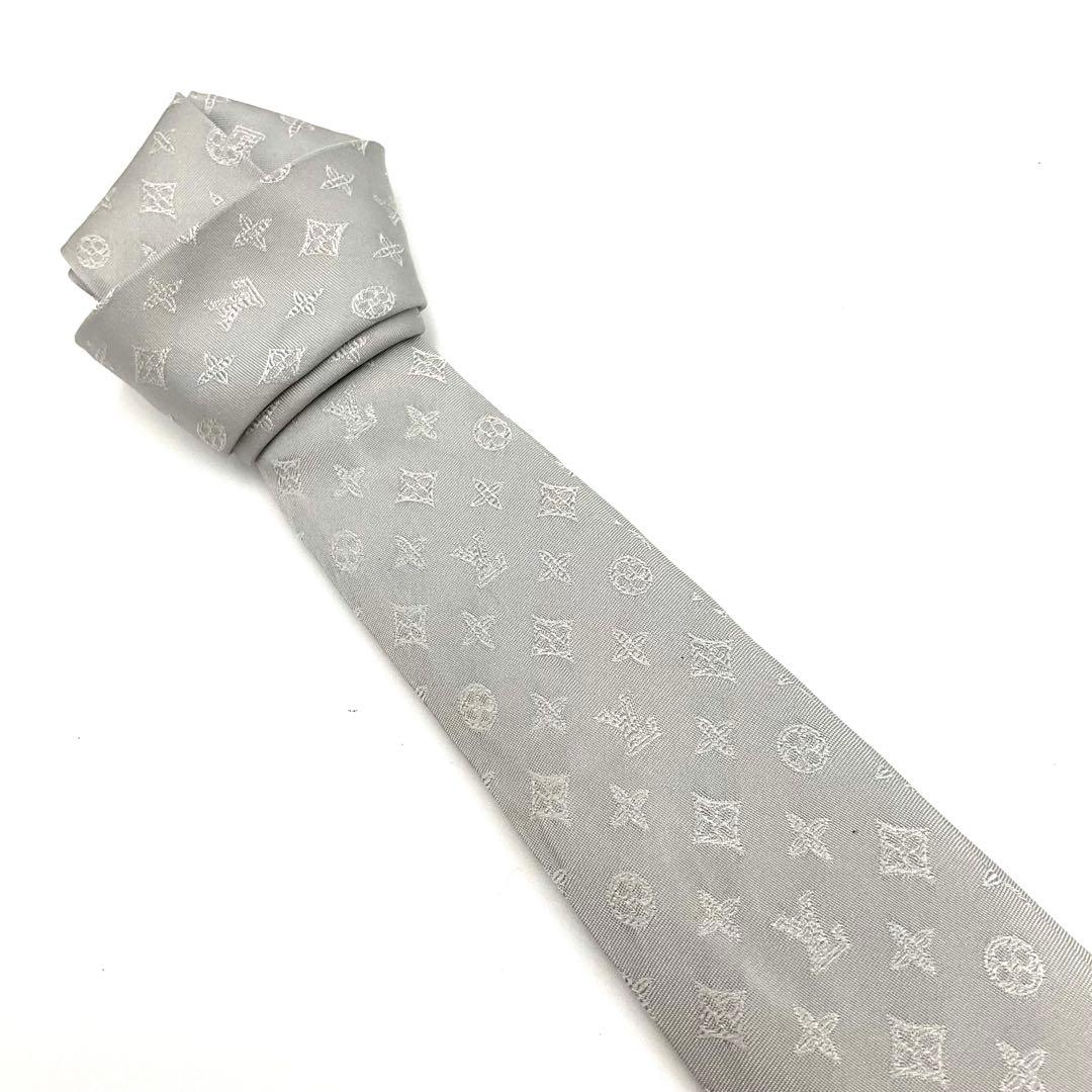 ルイヴィトン LOUIS VUITTON ネクタイ グレー シルク モノグラム