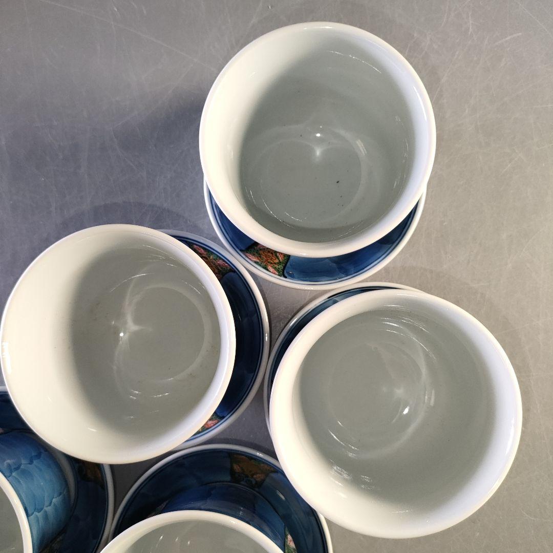 A1289-4/有田焼/源右衛門窯/染錦割地紋蓋碗5客/茶道具/懐石道具/