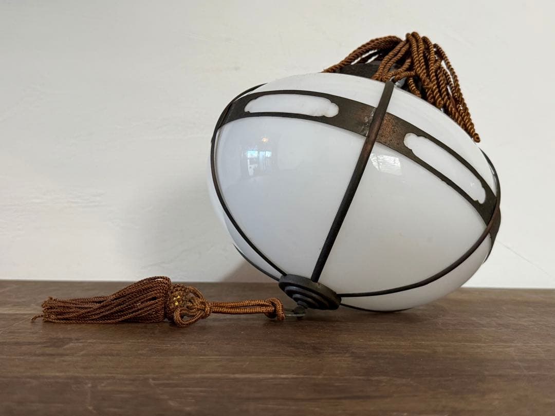 希少 小ぶりな乳白硝子 大正ロマン 電傘 電笠 吊り下げ照明 レトロ ランプ