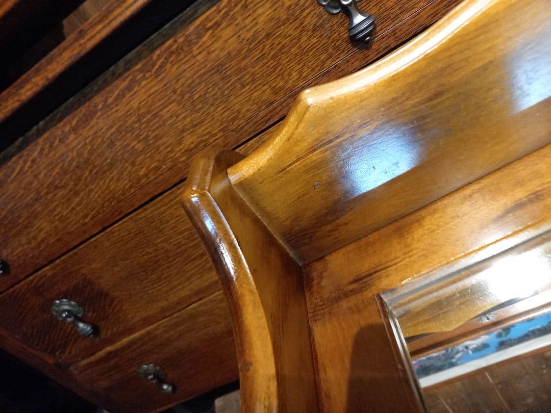 1970's　カリモク　コロニアル　壁掛け　鏡　ウォール　ラック付　ミラー