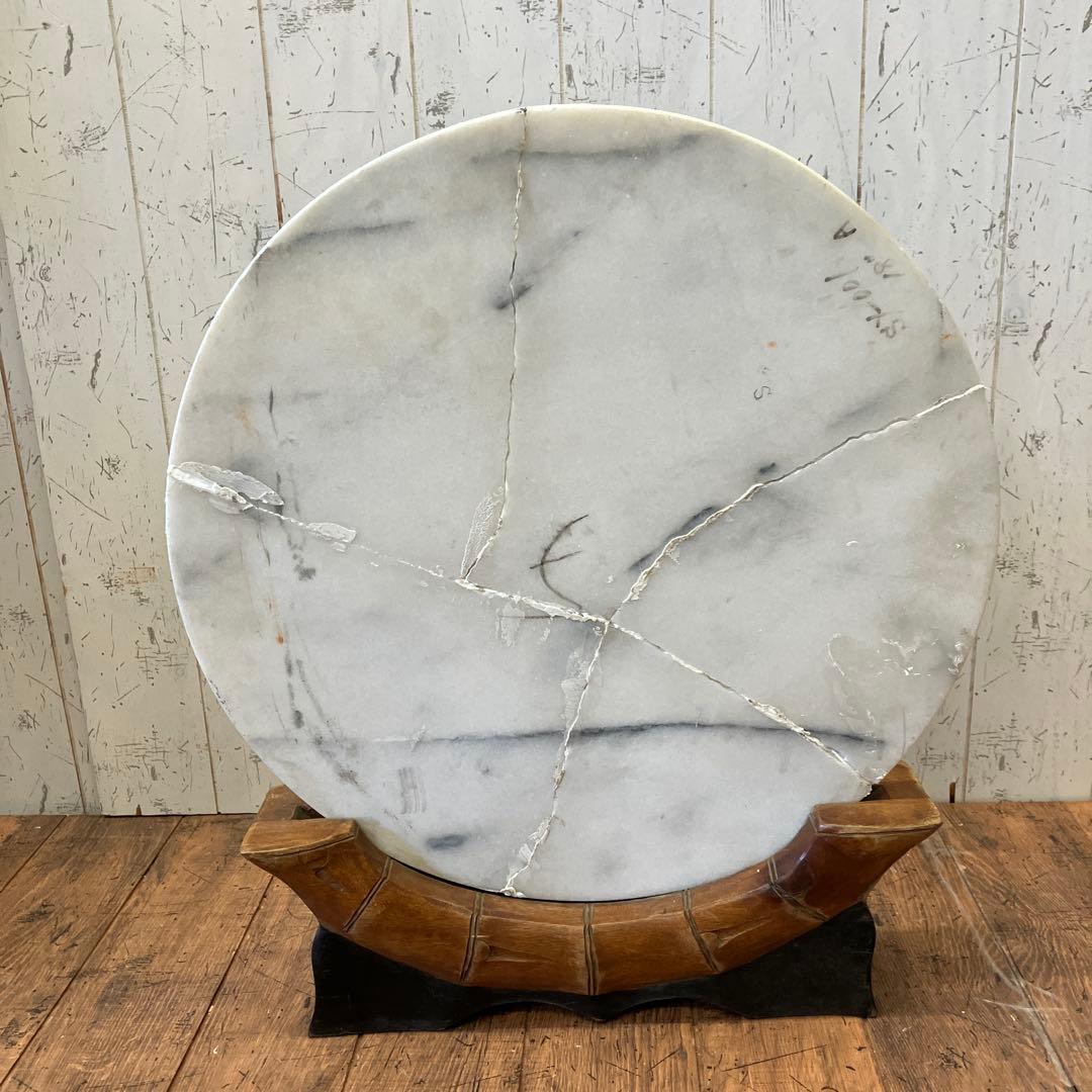 中国美術 古玩 大理石 彫刻 石彫刻 粉彩 飾り物 盤 置物 プレート 円形