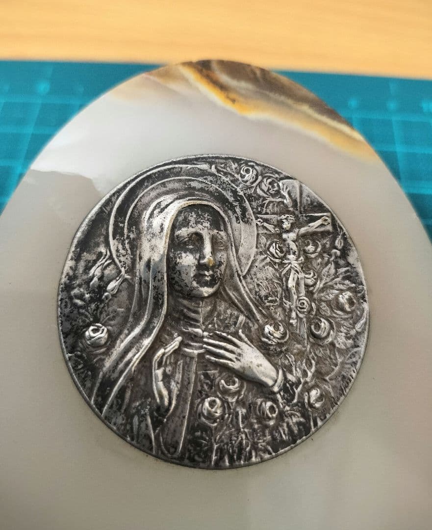 フランス ヴィンテージ 聖水盤 壁掛け 天然石 マリア様