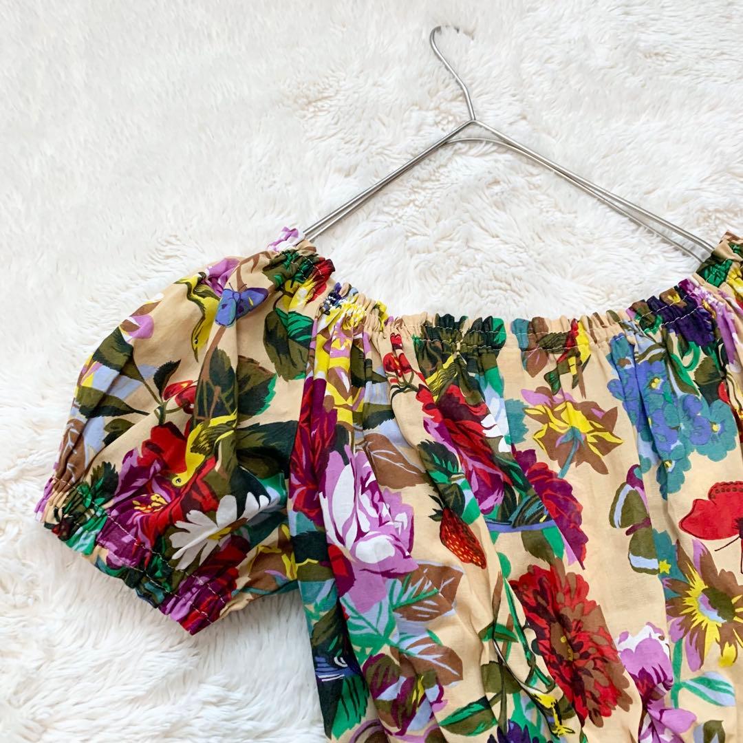 美品＊ケンゾー　花柄　ギャザー　パフスリーブ　半袖　ブラウス　トップス　M