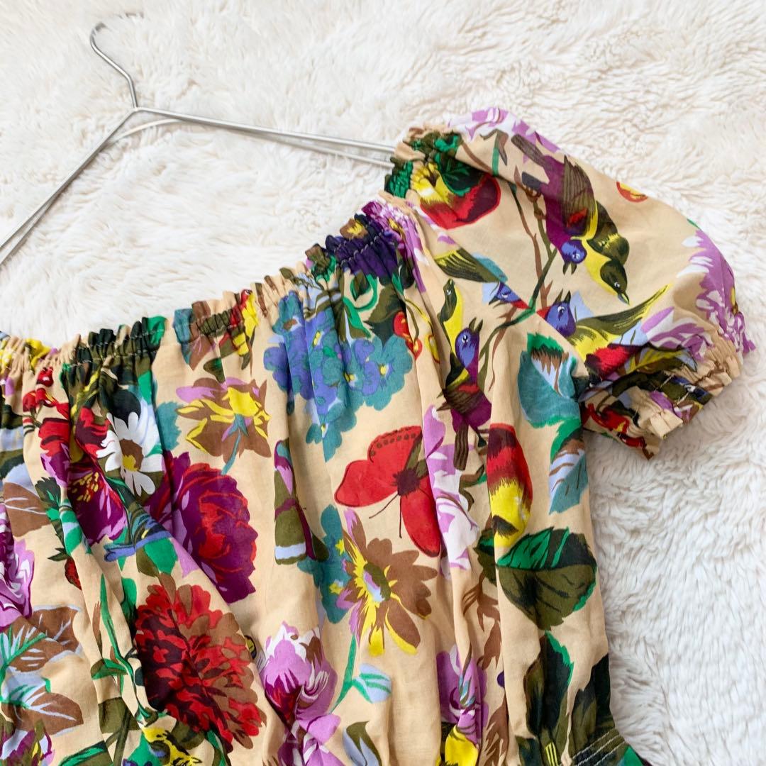 美品＊ケンゾー　花柄　ギャザー　パフスリーブ　半袖　ブラウス　トップス　M